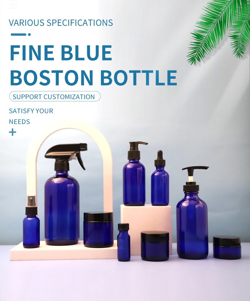 blue round shoulder glass bottle set