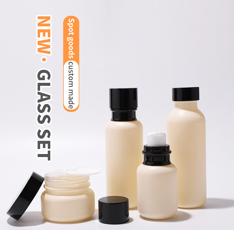 Skincare pink skin color glass bottles sets