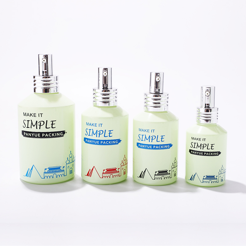 green sloping shoulders glass bottle for skincare