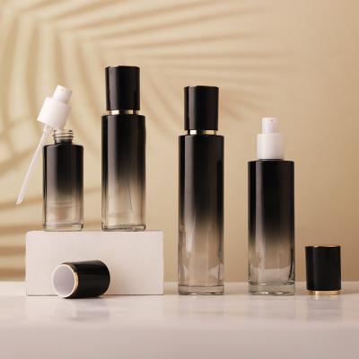 20-120ML Luxury Gradient Black Cosmetic Glass Bottles with Gold Lid