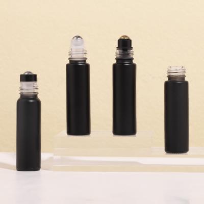 10ML Round Empty Frosted Black Roll-on Bottle with Metal Roll Ball